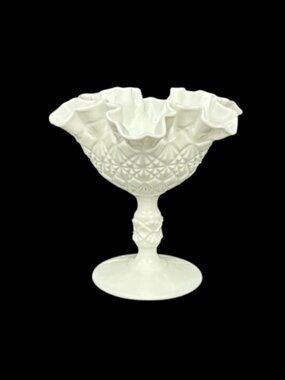 Vintage 1960's Fenton Olde Virginia White Milk Glass Pedestal Compote 6" X 6"